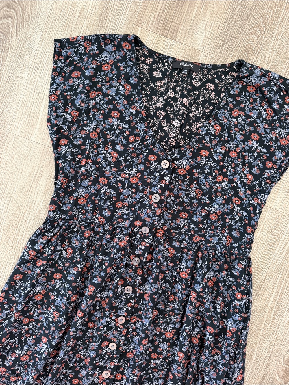 Madewell floral printed button front midi dress blue awakened blooms XXS - Picture 3 of 5